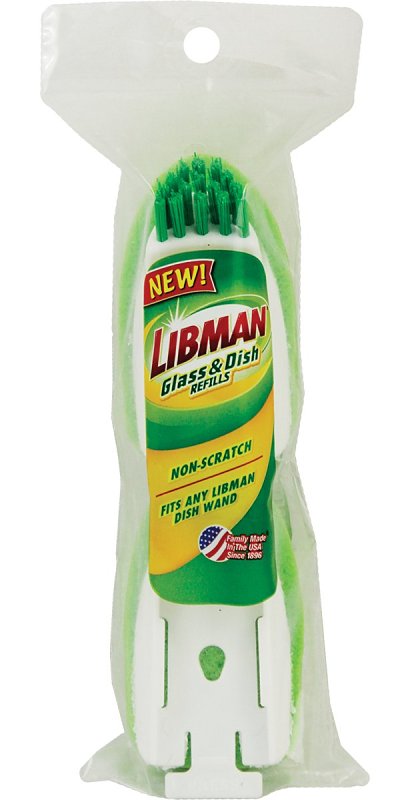 Libman 1133 Glass/Dish Wand Scrub Brush Refill, 1/2 in L Trim, PET Bristle, Green/White