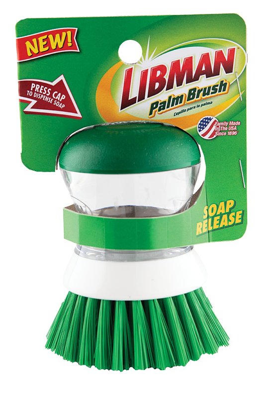 Libman 1278 Palm Brush, Nylon Trim, Comfort Grip Handle, Green Handle