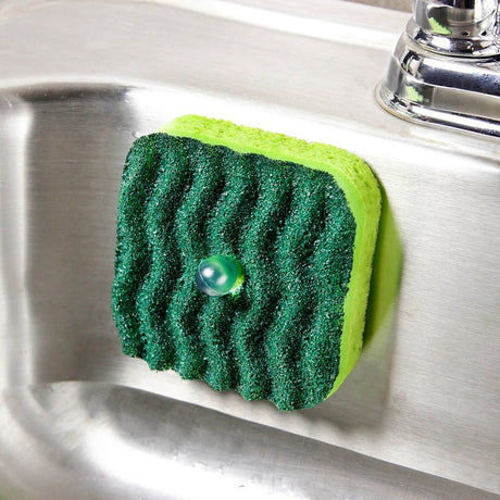 Libman 2106 Sponge with Suction Hanger, 4 in L, 4 in W, 1.88 in Thick, Cellulose/Synthetic, Green