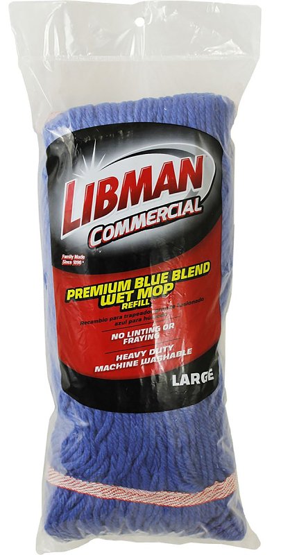 Libman 968 Large Wet Mop Refill, 20 oz, Cotton/Polyester/Rayon, Blue