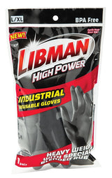 Libman 1244 Industrial-Grade Reusable Gloves, L, Rubber, Black