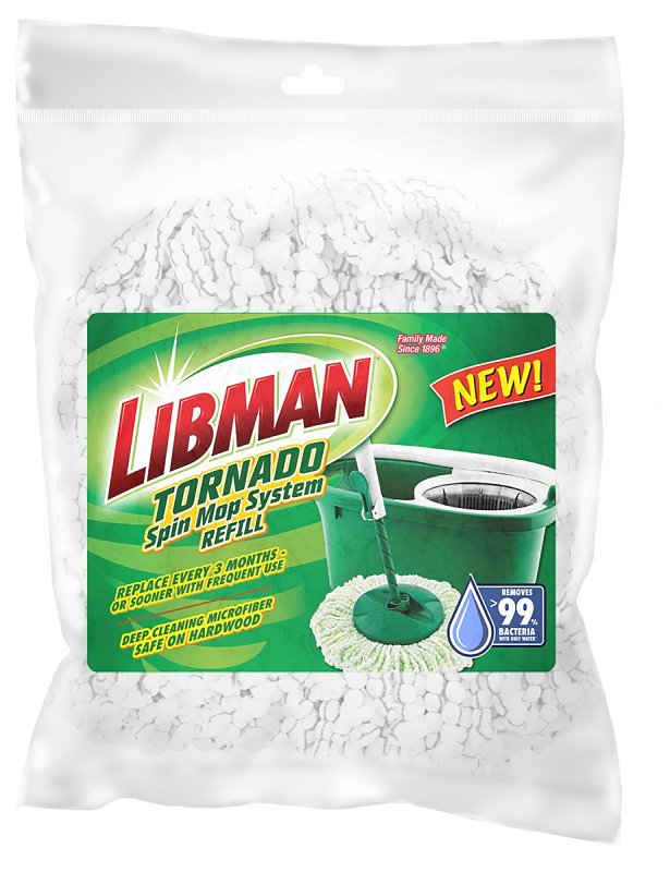 Libman Tornado 1284 Spin Mop Refill, Snap-On, Microfiber, Green/White
