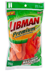 Libman 1325 Premium Reusable Gloves, L, 13 in L, Latex, Orange