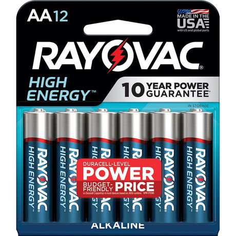 Rayovac 815-12K Battery, AA Battery, Alkaline, Rechargeable: No, 12/PK