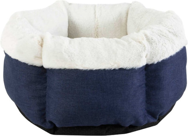 Petmate 81157 Pet Bed, 18 in L, 18 in W, Round, Petal Print Pattern, Poly Fill, Soft Plush Cover, Blue Denim, Pack of 20