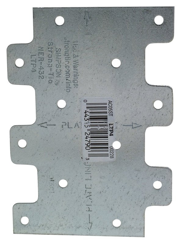 Simpson Strong-Tie LTP LTP4 Lateral Tie Plate, 4-1/4 in W, 3 in H, Steel, Galvanized/Zinc, Pack of 200