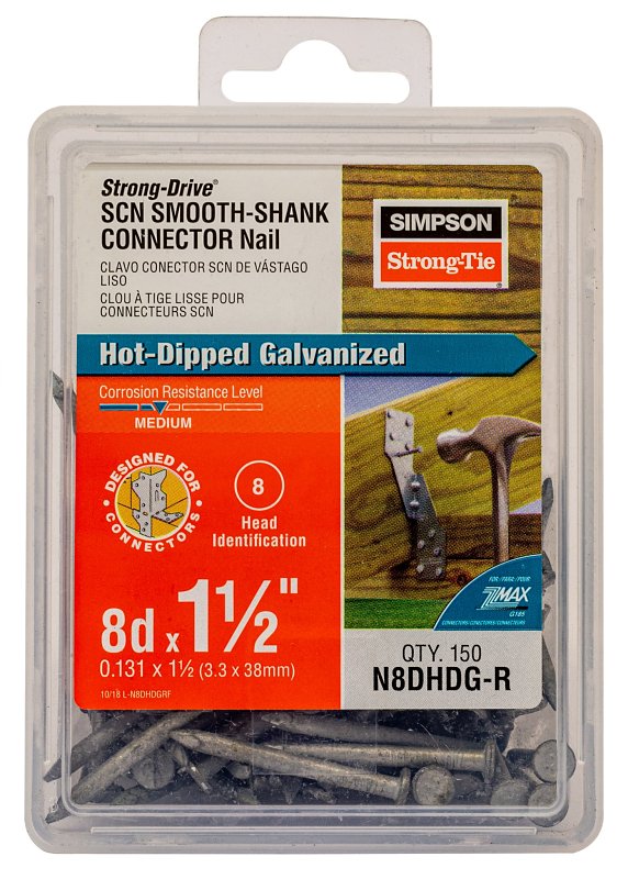 Simpson Strong-Tie SCN Series N8DHDG-R Connector Nail, 150 lb Package, 4D Penny, 1-1/2 in L, Full Round Head, 10 ga