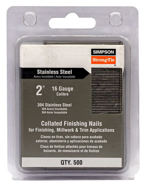 Simpson Strong-Tie S16N200FNJ Finishing Nail, Adhesive, Straight Collation, 2 in L, 16 ga, Stainless Steel, 2500/PK