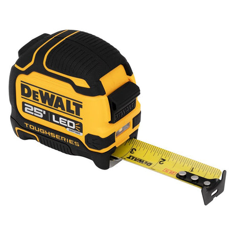 DEWALT TOUGHSERIES DWHT35625S Lighted Tape Measure, 25 ft L Blade, 1-1/4 in W Blade, Steel Blade, Rubber Case