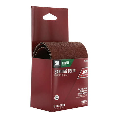 Ace 18 in. L X 3 in. W Aluminum Oxide Sanding Belt 50 Grit Coarse 2 pc