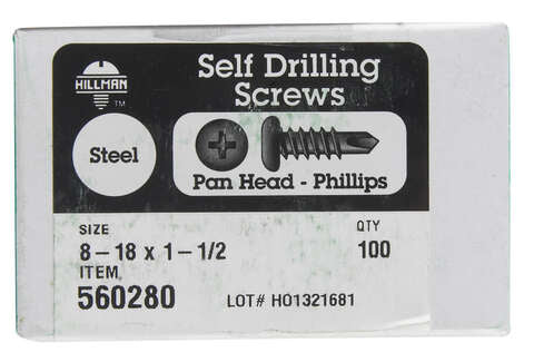 Hillman No. 8-18 X 1-1/2 in. L Phillips Pan Head Self- Drilling Screws 100 pk