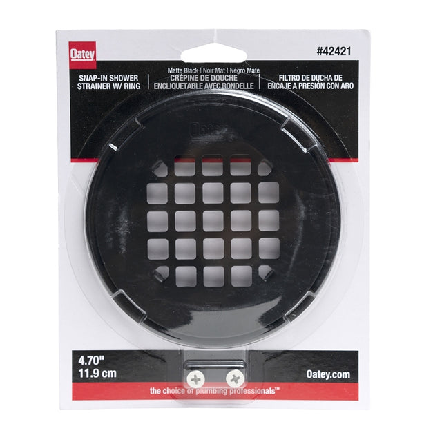 Oatey 130 Series 42421 Snap-In Strainer with Ring, Stainless Steel, Black, Matte, Specifications: Round Shape