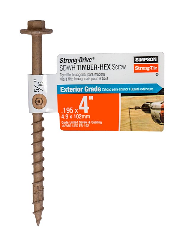 Simpson Strong-Tie Strong-Drive SDWH SDWH19400DB-RP1 Timber Screw, 4 in L, Coarse Thread, Large Hex Washer Head, Pack of 40