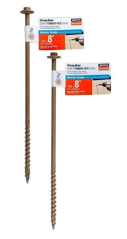 Simpson Strong-Tie Strong-Drive SDWH SDWH19800DB-RP1 Timber Screw, 8 in L, Coarse Thread, Large Hex Washer Head, Pack of 40