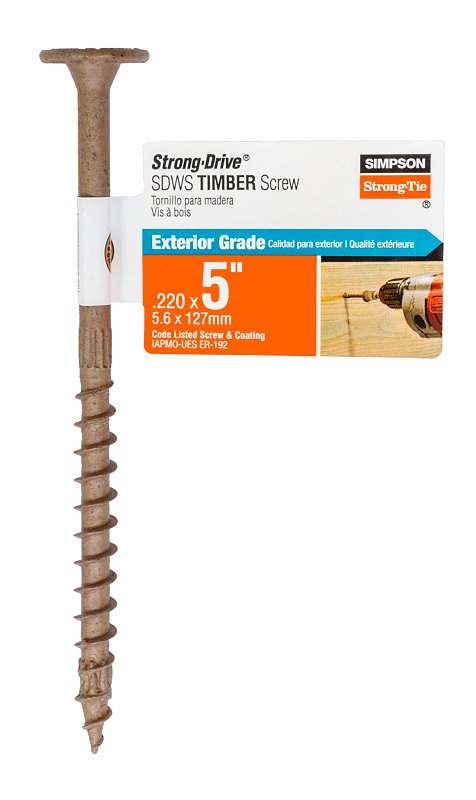 Simpson Strong-Tie Strong-Drive SDWS SDWS22500DB-RP1 Timber Screw, 5 in L, Serrated Thread, Washer Head, Tan, Steel, Pack of 40