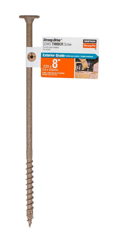 Simpson Strong-Tie Strong-Drive SDWS SDWS22800DB-RP1 Timber Screw, 8 in L, Serrated Thread, Washer Head, Tan, Steel, Pack of 40