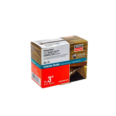 Simpson Strong-Tie Strong-Drive SDS SDS25300-R25 Connector Screw, 3 in L, Serrated Thread, Hex Head, Hex Drive