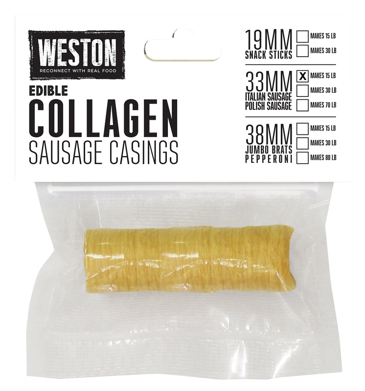 Weston 19-0112-W Collagen Sausage Casing Vacuum Bag, Specifications: 15 lb Yield, Clear