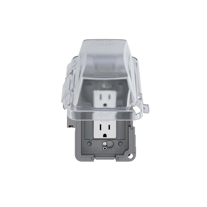 TayMac EXTRA DUTY Series MKG420CS GFCI Receptacle Kit, 5.1 in L, 4.53 in W, Rectangular, 1-Gang, Clear