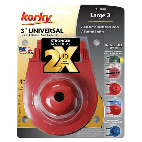 Korky 3070BP Universal Toilet Tank Flapper, Rubber, Red