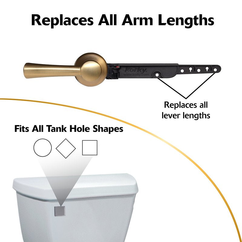 Korky 6094BP Toilet Handle and Lever, Universal, 12-1/2 in L Flush Arm, Plastic, Brushed Gold