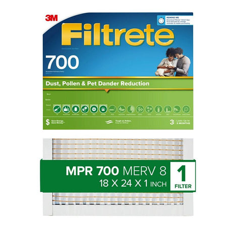 Filtrete 721-4 Pleated Air Filter, 24 in L, 18 in W, 8 MERV, 700 MPR, Fiberglass Frame, Pack of 4
