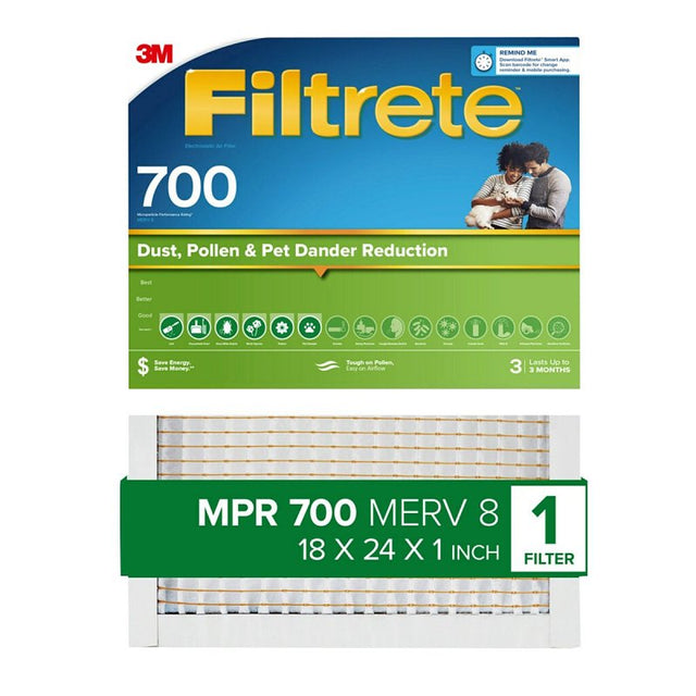 Filtrete 721-4 Pleated Air Filter, 24 in L, 18 in W, 8 MERV, 700 MPR, Fiberglass Frame, Pack of 4