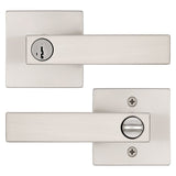Kwikset Signature, Singapore 740SAL SQT 15 SMT Keyed Entry Door Handle, Lever Handle, Satin Nickel, Metal, AAA Grade