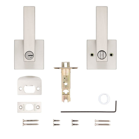 Kwikset Signature, Singapore 740SAL SQT 15 SMT Keyed Entry Door Handle, Lever Handle, Satin Nickel, Metal, AAA Grade