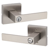 Kwikset Signature, Singapore 740SAL SQT 15 SMT Keyed Entry Door Handle, Lever Handle, Satin Nickel, Metal, AAA Grade
