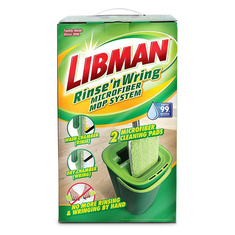 Libman Rinse 'n Wring 1516 Mop System, 51 in L, Hook and Loop Mop Connection, Microfiber Mop Head