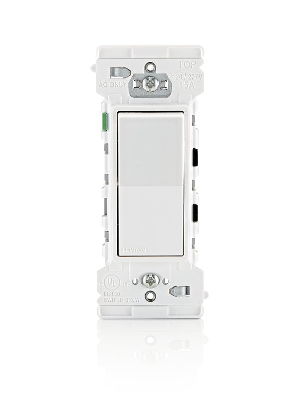 Decora Edge Series E5601-0SW Residential-Grade Rocker Switch, 15 A, 120/277 VAC, Side Lever Terminal, White
