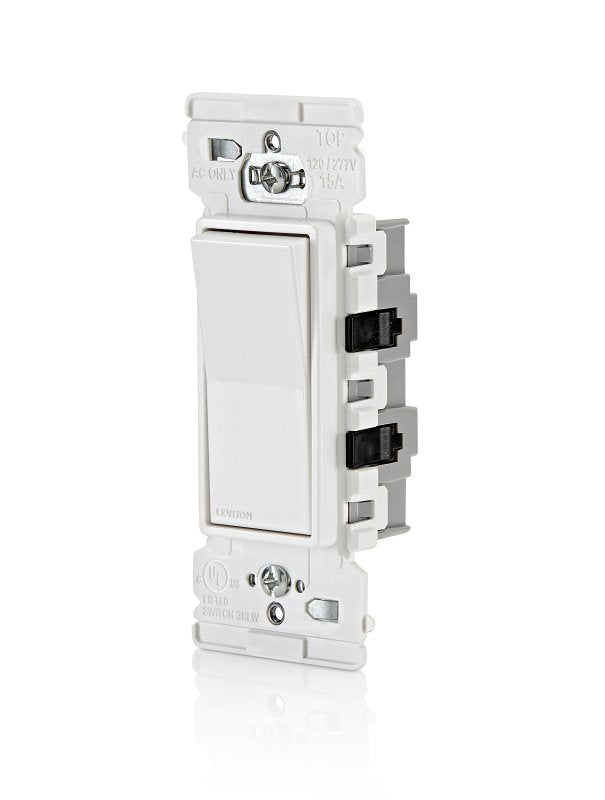 Decora Edge Series E5601-0SW Residential-Grade Rocker Switch, 15 A, 120/277 VAC, Side Lever Terminal, White