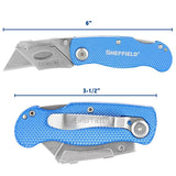 Sheffield 12514 Utility Knife, 2.4 in L Blade, 3-Blade, Textured Handle, Blue Handle