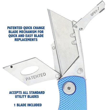 Sheffield 12514 Utility Knife, 2.4 in L Blade, 3-Blade, Textured Handle, Blue Handle