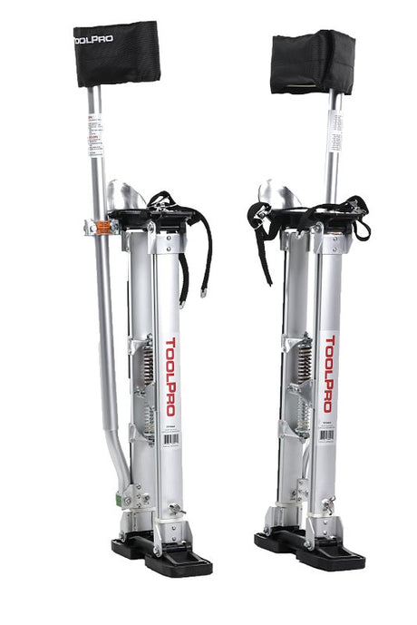 Toolpro TP72440 Adjustable Stilts, 225 lb, 24 in Min H, 40 in Max H, Metal Strap, Aluminum