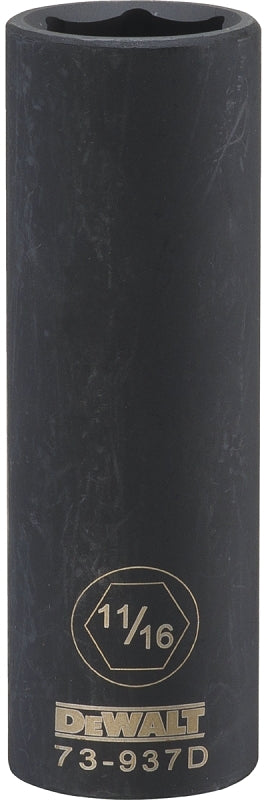 DEWALT DWMT73937OSP Impact Socket, 11/16 in Socket, 1/2 in Drive, 6-Point, CR-440 Steel, Black Oxide