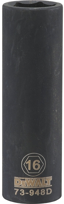 DEWALT DWMT73948OSP Impact Socket, 16 mm Socket, 1/2 in Drive, 6-Point, CR-440 Steel, Black Oxide