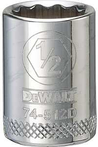 DEWALT DWMT74512OSP Hand Socket, 1/2 in Socket, 3/8 in Drive, 12-Point, Vanadium Steel, Polished Chrome