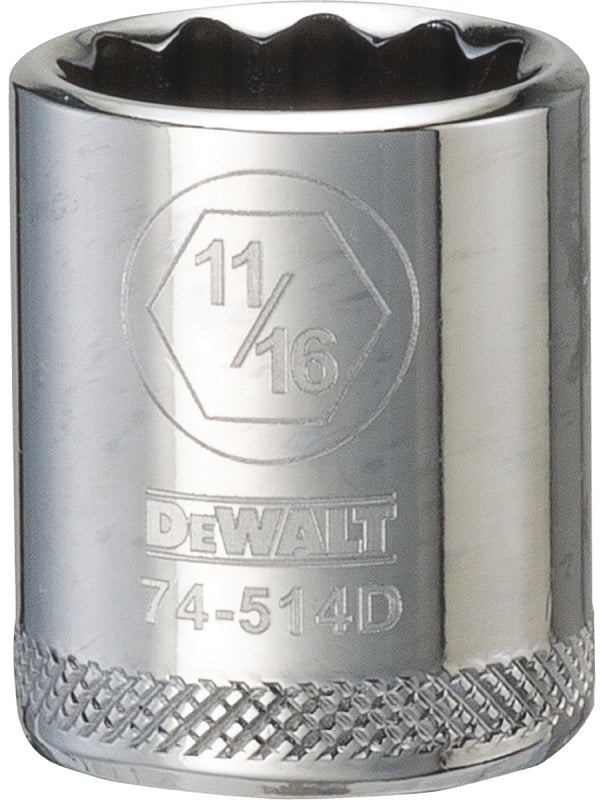 DEWALT DWMT74514OSP Hand Socket, 11/16 in Socket, 3/8 in Drive, 12-Point, Vanadium Steel, Polished Chrome