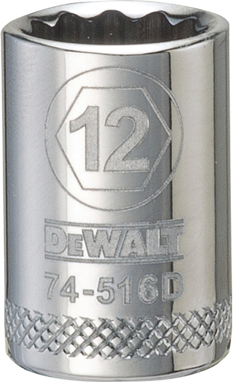 DEWALT DWMT74516OSP Hand Socket, 12 mm Socket, 3/8 in Drive, 12-Point, Vanadium Steel, Polished Chrome