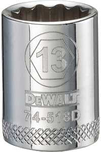 DEWALT DWMT74518OSP Hand Socket, 13 mm Socket, 3/8 in Drive, 12-Point, Vanadium Steel, Polished Chrome