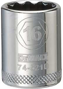 DEWALT DWMT74521OSP Hand Socket, 16 mm Socket, 3/8 in Drive, 12-Point, Vanadium Steel, Polished Chrome