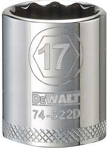 DEWALT DWMT74522OSP Hand Socket, 17 mm Socket, 3/8 in Drive, 12-Point, Vanadium Steel, Polished Chrome