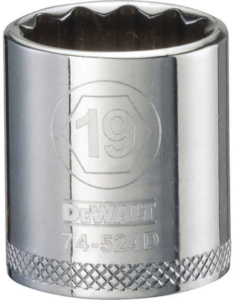 DEWALT DWMT74524OSP Hand Socket, 19 mm Socket, 3/8 in Drive, 12-Point, Vanadium Steel, Polished Chrome