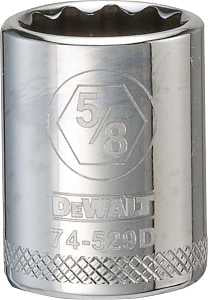 DEWALT DWMT74529OSP Hand Socket, 5/8 in Socket, 3/8 in Drive, 12-Point, Vanadium Steel, Polished Chrome