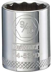 DEWALT DWMT74532OSP Hand Socket, 9/16 in Socket, 3/8 in Drive, 12-Point, Vanadium Steel, Polished Chrome