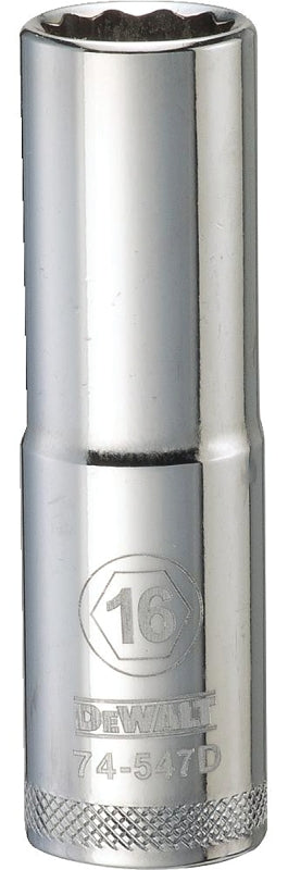 DEWALT DWMT74547OSP Drive Socket, 16 mm Socket, 1/2 in Drive, 12-Point, Vanadium Steel, Polished Chrome