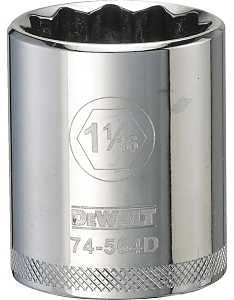 DEWALT DWMT74564OSP Drive Socket, 1-1/16 in Socket, 1/2 in Drive, 12-Point, Vanadium Steel, Polished Chrome