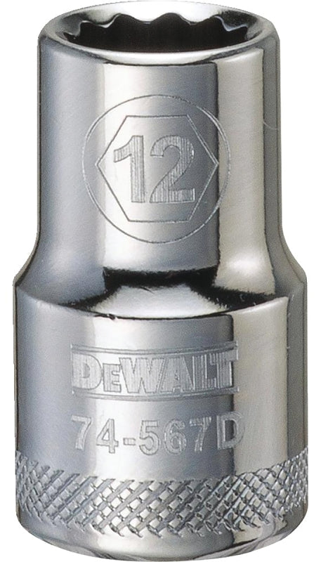 DEWALT DWMT74567OSP Drive Socket, 12 mm Socket, 1/2 in Drive, 12-Point, Vanadium Steel, Polished Chrome